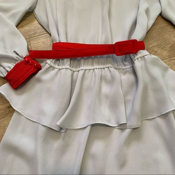 𝅺Vintage PC Sophisticate High Neck Peplum Skirt and Belt Red and Grey Size 7/8 - Picture 9 of 11